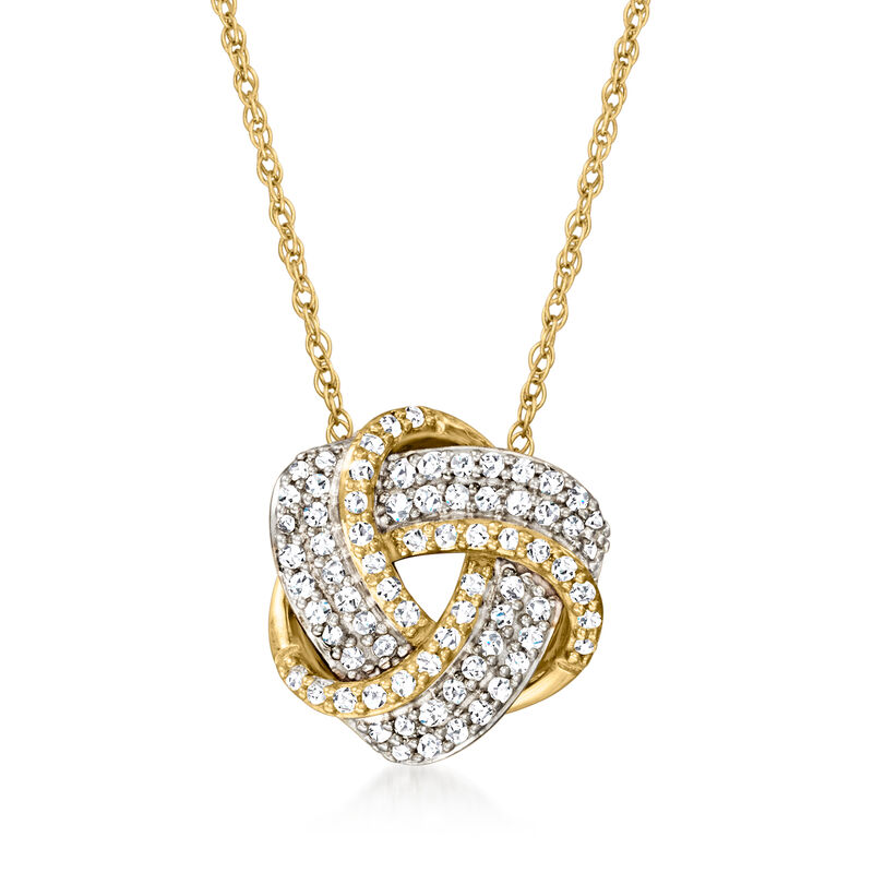 .20 ct. t.w. Diamond Love Knot Pendant Necklace in 10kt Yellow Gold. 16&quot; image number 1