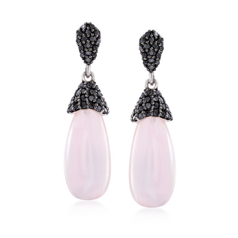 Rose Quartz and 2.40 ct. t.w. Black Spinel Drop Earrings in Sterling Silver image number 0