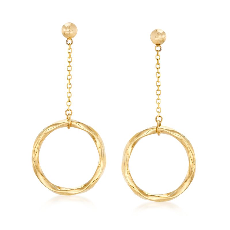 14kt Yellow Gold Twisted Open Circle Drop Earrings image number 0