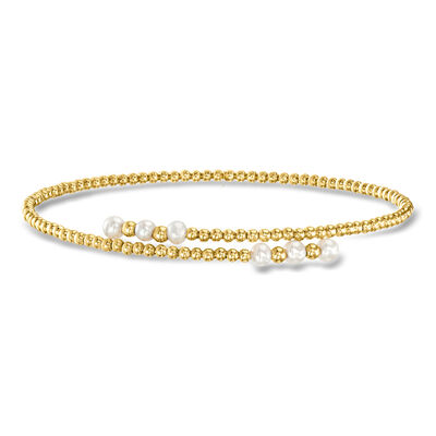 3-3.5mm Cultured Pearl Beaded Bypass Cuff Bracelet in 14kt Yellow Gold