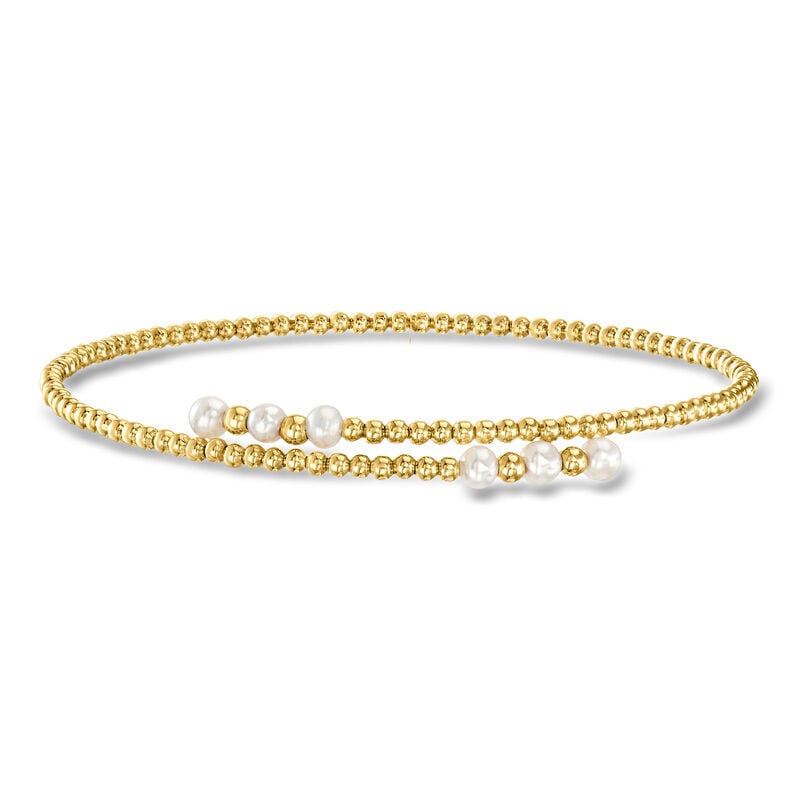 3-3.5mm Cultured Pearl Beaded Bypass Cuff Bracelet in 14kt Yellow Gold image number 0