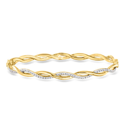 .15 ct. t.w. Diamond Twisted Bangle Bracelet in 18kt Gold Over Sterling