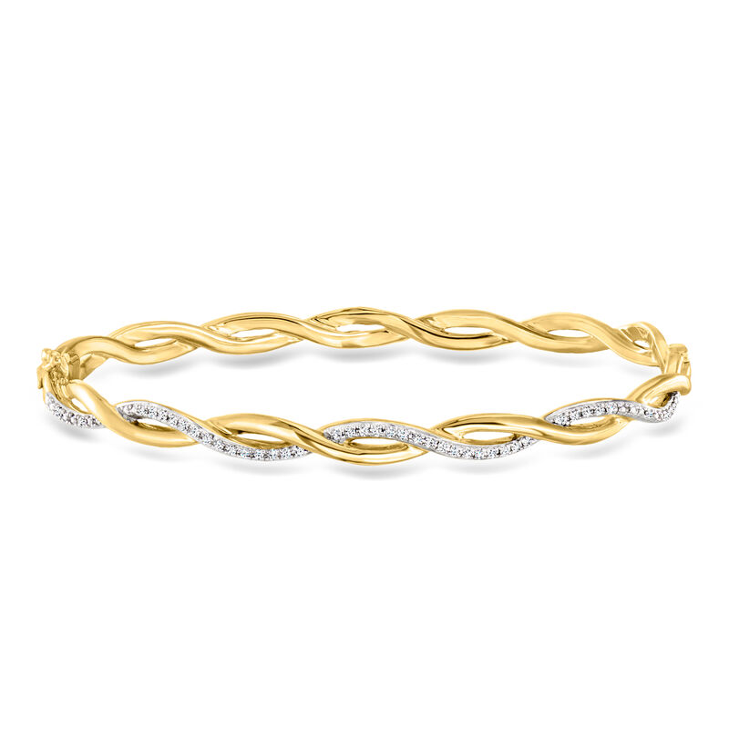 .15 ct. t.w. Diamond Twisted Bangle Bracelet in 18kt Gold Over Sterling. 7.5" image number 0
