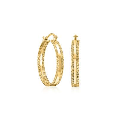 Italian 14kt Yellow Gold Striped Hoop Earrings