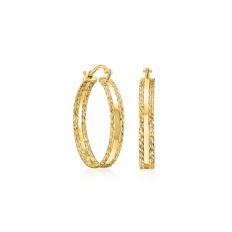 Italian 14kt Yellow Gold Striped Hoop Earrings. 7/8" image number 0