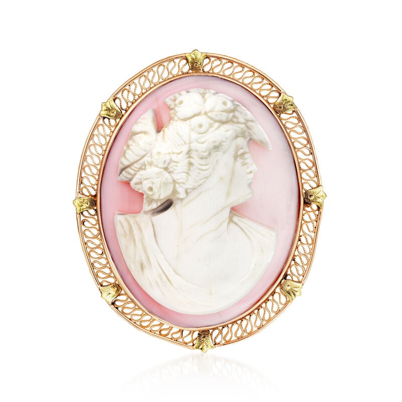 C. 1930 Vintage Pink Shell Cameo Pin in 10kt Yellow Gold image number 0