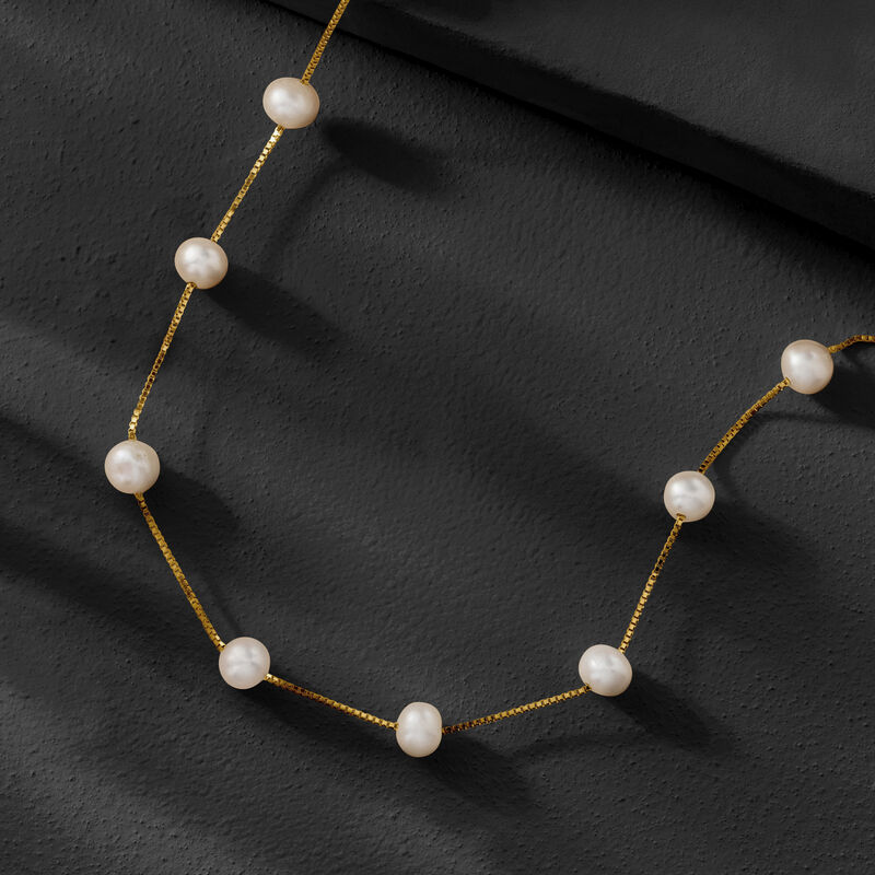 6-6.5mm Cultured Pearl Station Necklace in 18kt Gold Over Sterling. 24" image number 2