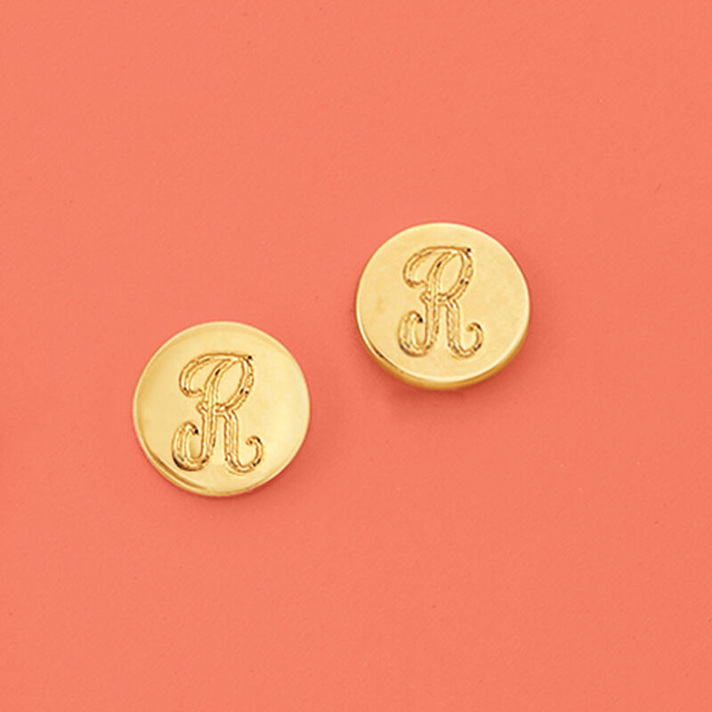 14kt Yellow Gold Single Initial Circle Stud Earrings image number 2