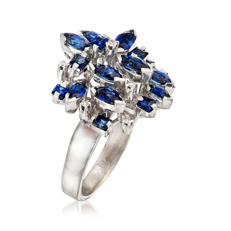 C. 1970 Vintage 3.00 ct. t.w. Sapphire Cluster Ring with Diamond Accents in 18kt White Gold. Size 8.5 image number 2