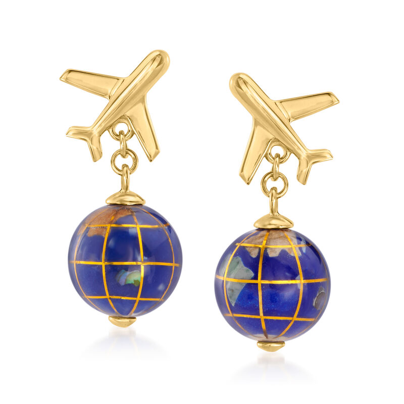 Italian Multi-Gemstone World Travel Globe Drop Earrings in 18kt Gold Over Sterling image number 0