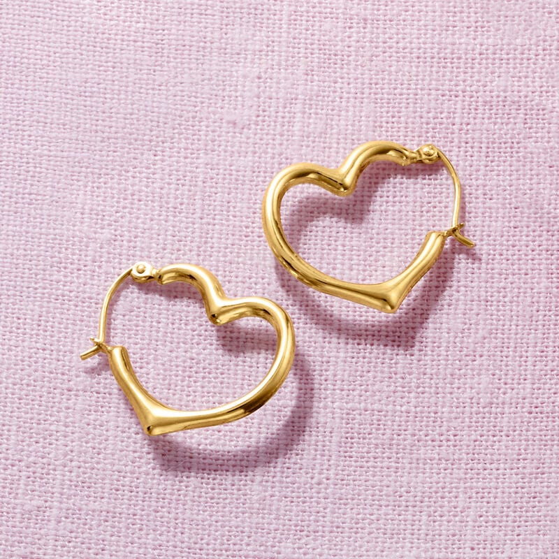 14kt Yellow Gold Heart Hoop Earrings. 3/8" image number 4