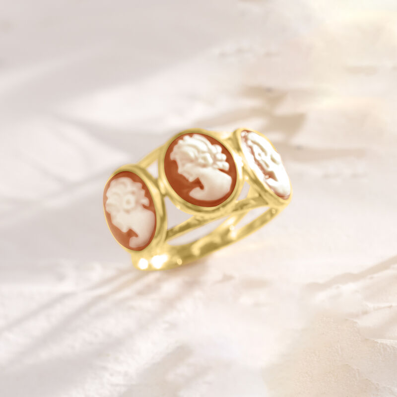 Italian Orange Shell Cameo Ring in 18kt Gold Over Sterling image number 4