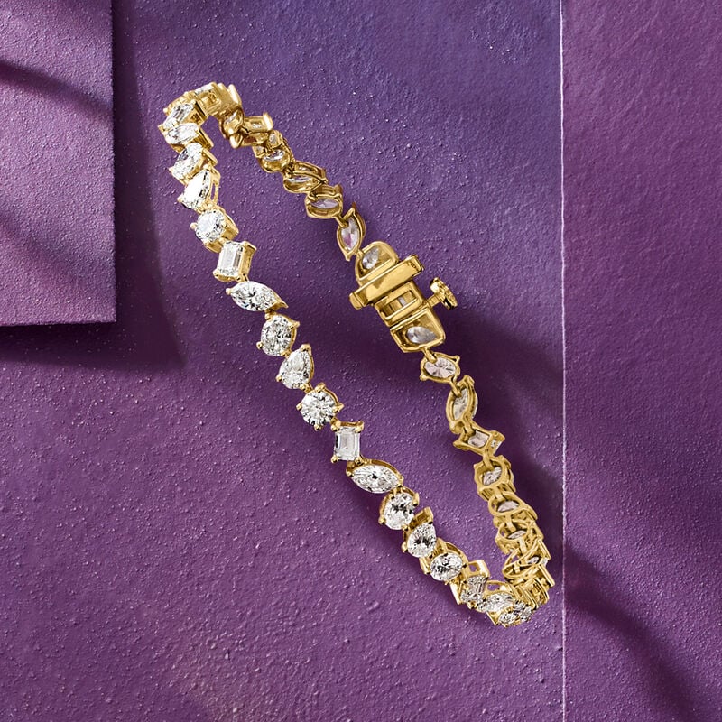 7.00 ct. t.w. Multi-Shaped Lab-Grown Diamond Tennis Bracelet in 14kt Yellow Gold image number 3