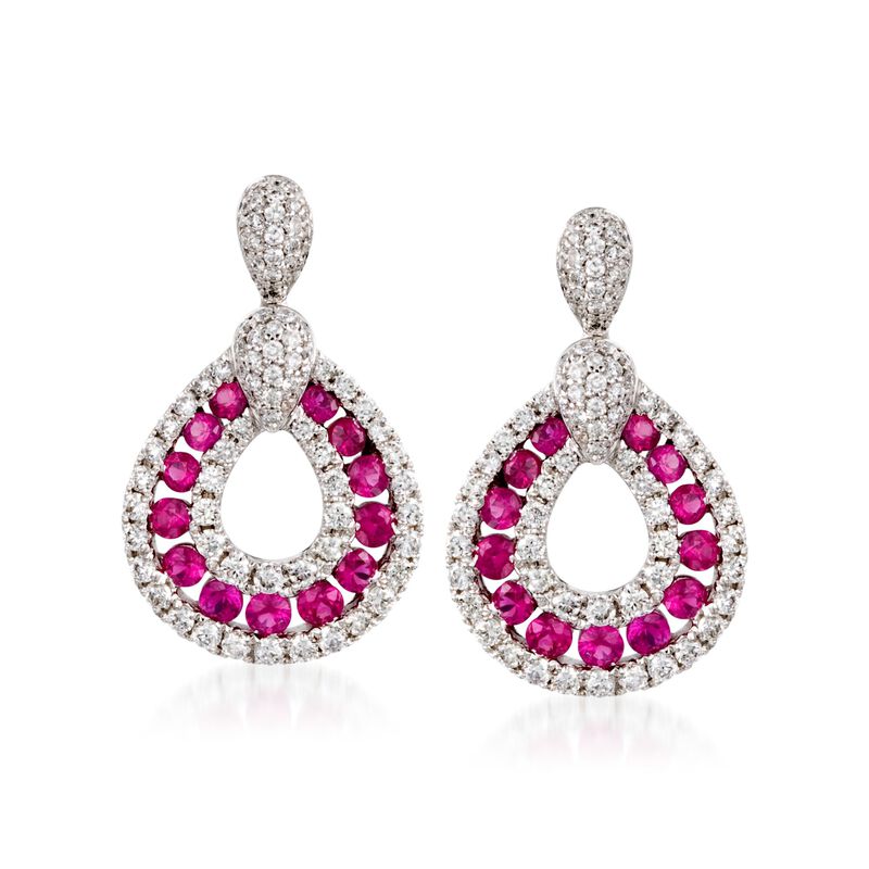 Gregg Ruth .70 ct. t.w. Ruby and .70 ct. t.w. Diamond Earrings in 18kt White Gold image number 0