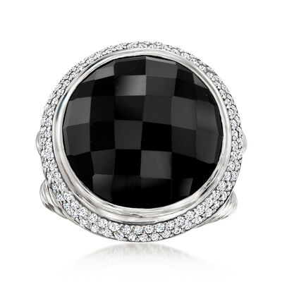 C. 1990 Vintage David Yurman Onyx Ring with 1.15 ct. t.w. Diamonds in Sterling Silver