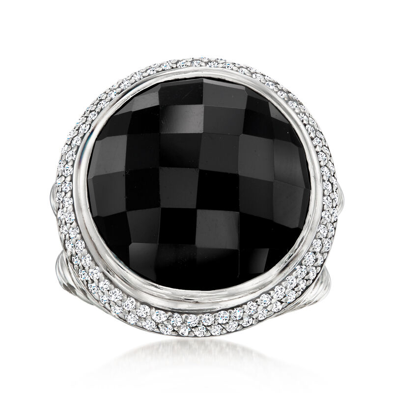 C. 1990 Vintage David Yurman Onyx Ring with 1.15 ct. t.w. Diamonds in Sterling Silver. Size 6.5 image number 0