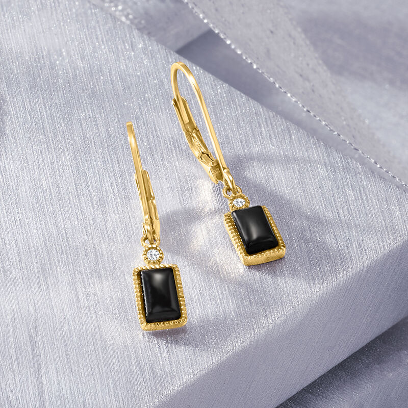 Black Onyx Drop Earrings with Diamonds in 14kt Yellow Gold image number 1