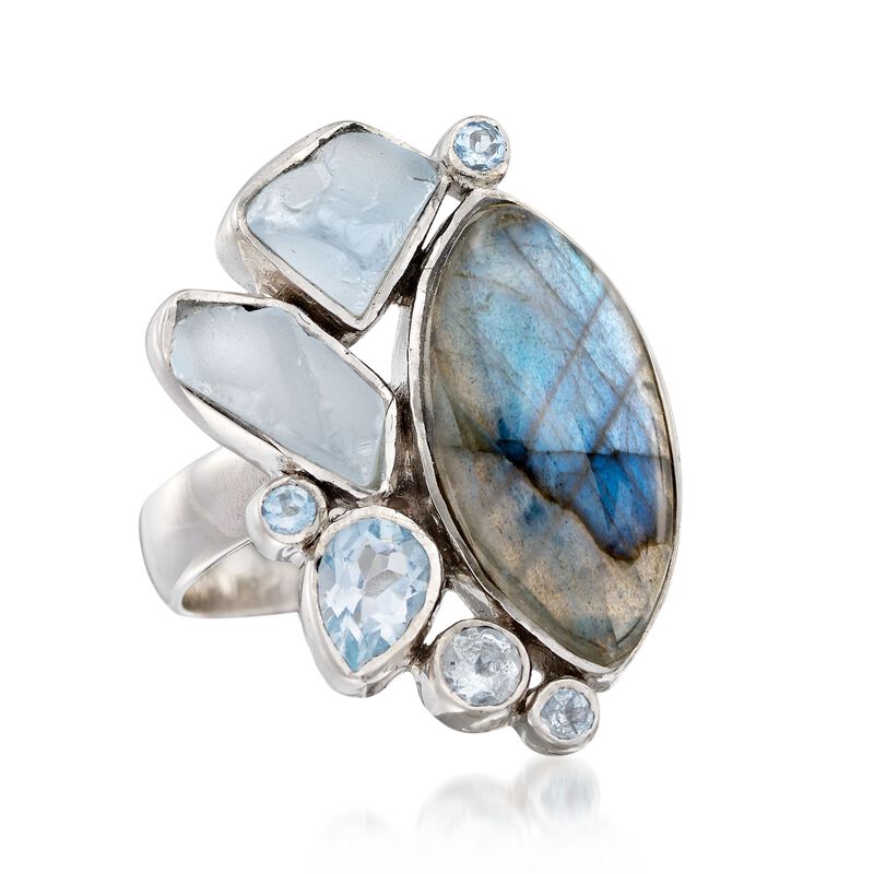 Labradorite and 2.39 ct. t.w. Blue Topaz Free-Form Ring in Sterling Silver. Size 5 image number 3
