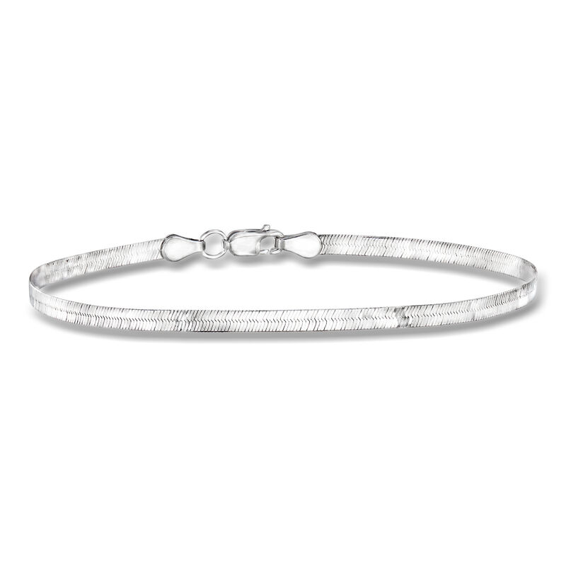Italian 3mm 14kt White Gold Herringbone Bracelet. 7" image number 0