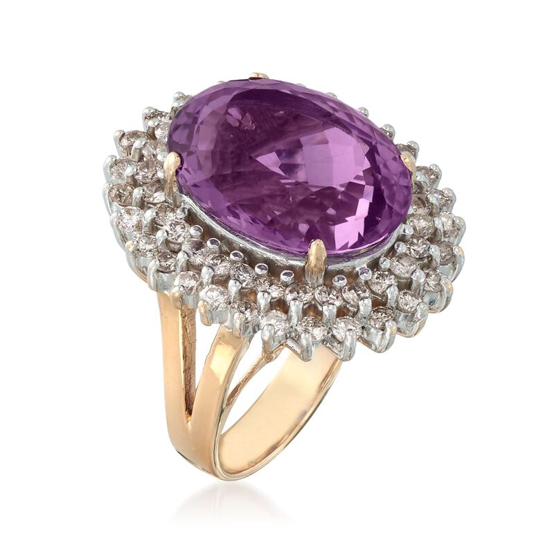 C. 1950 Vintage 14.20 Carat Amethyst and 1.75 ct. t.w. Diamond Ring in 14kt Yellow Gold image number 2