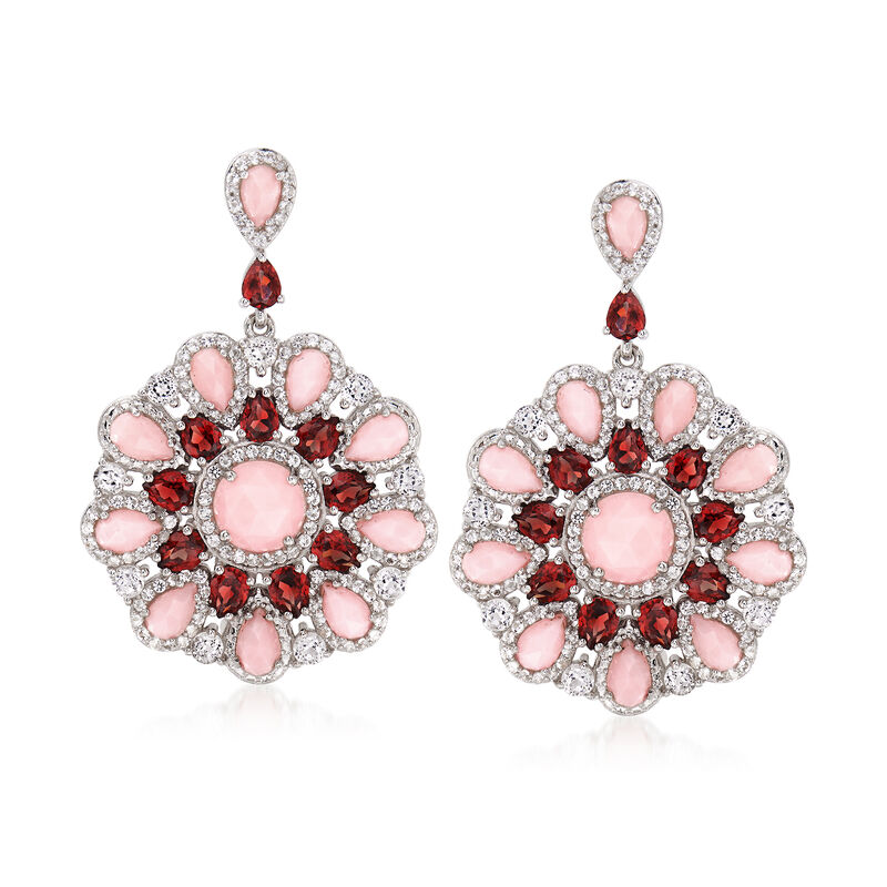 Pink Opal, 4.30 ct. t.w. Garnet and 2.70 ct. t.w. White Topaz Circle Drop Earrings in Sterling Silver image number 0