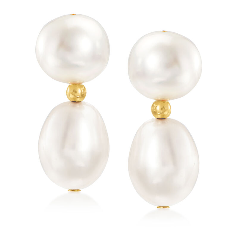10-11.5mm Cultured Pearl Drop Earrings in 14kt Yellow Gold image number 0