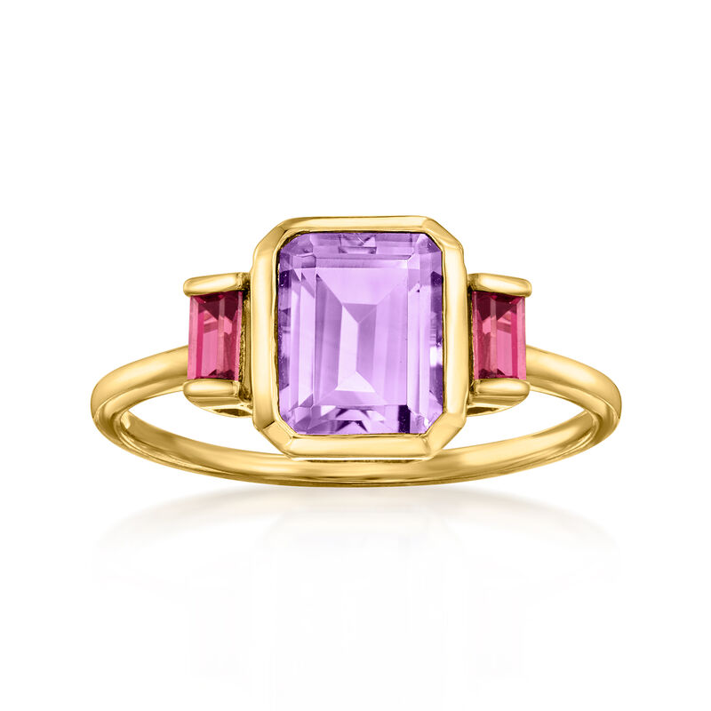 1.60 Carat Amethyst and .30 ct. t.w. Rhodolite Garnet Ring in 14kt Yellow Gold image number 0