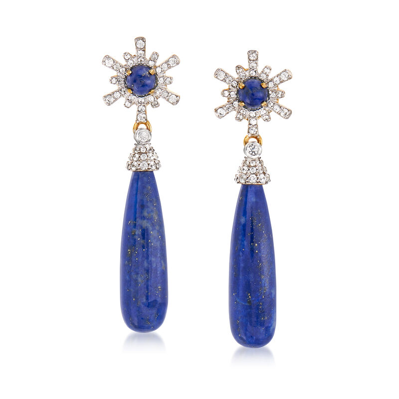 Lapis and 1.70 ct. t.w. White Zircon Drop Earrings in 18kt Gold Over Sterling image number 0