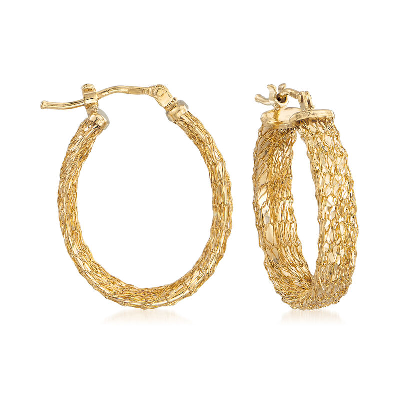 Italian Mesh Oval Hoop Earrings in 14kt Yellow Gold. 1&quot; image number 0