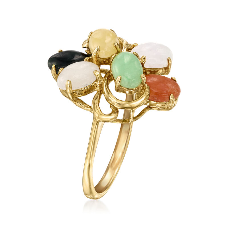 C. 1990 Vintage Multicolored Jade Cluster Ring in 14kt Yellow Gold image number 2