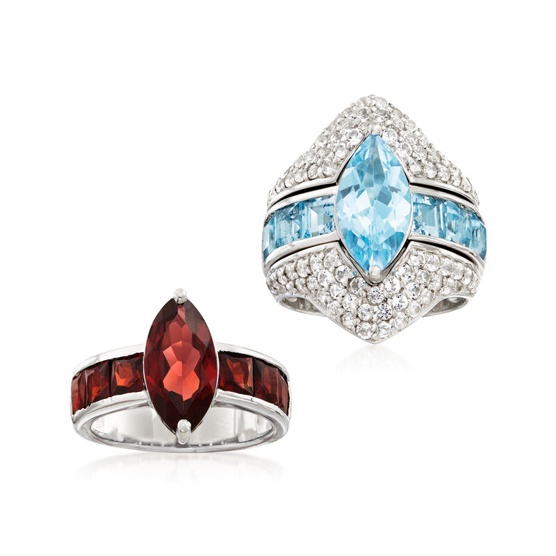 17.02 ct. t.w. Mixed-Gemstone Jewelry Set: Two Interchangeable Rings with 1.32 ct. t.w. White Topaz Ring Wrap in Sterling Silver image number 3
