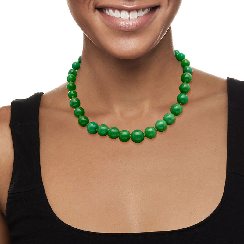 7-14mm Jade Bead Graduated Necklace with 14kt Yellow Gold image number 1