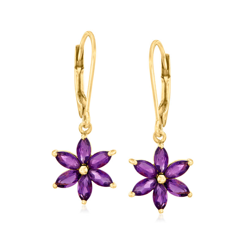 1.60 ct. t.w. Amethyst Flower Drop Earrings in 18kt Gold Over Sterling image number 0