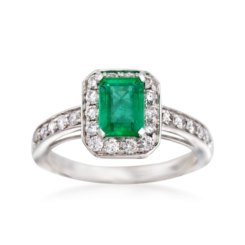 1.00 Carat Emerald and .50 ct. t.w. Diamond Ring in 14kt White Gold image number 0