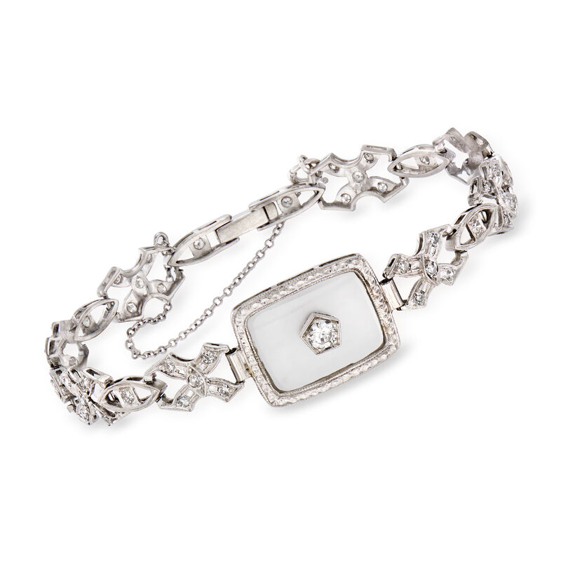 C. 1950 Vintage Rock Crystal and .85 ct. t.w. Diamond Bracelet in Platinum image number 0