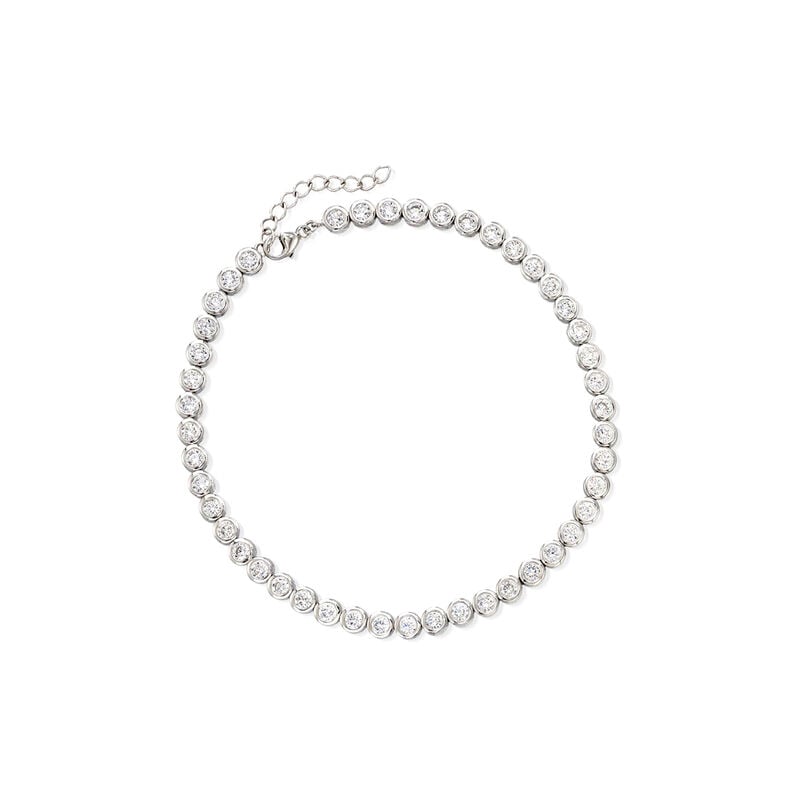 4.70 ct. t.w. Bezel-Set CZ Tennis Anklet in Sterling Silver. 9&quot; image number 0