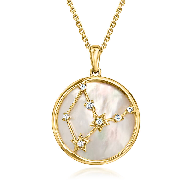 Mother-of-Pearl Zodiac Constellation Pendant Necklace with White Topaz in 18kt Gold Over Sterling image number 1