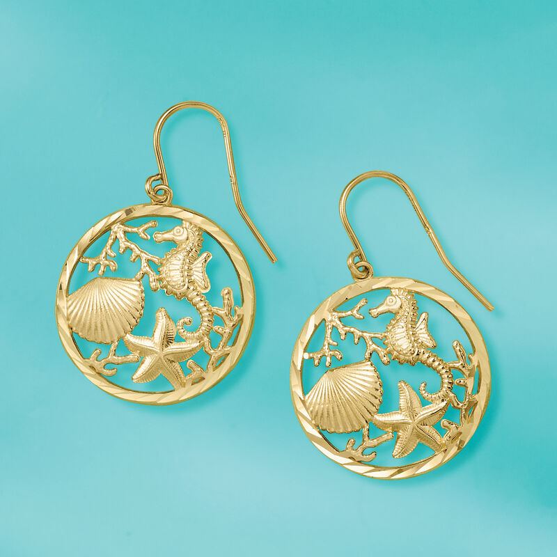 14kt Yellow Gold Sea Life Drop Earrings image number 2