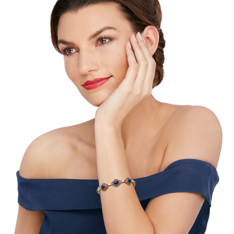 C. 1980 Vintage Lapis Bracelet in 14kt Yellow Gold. 7&quot; image number 1