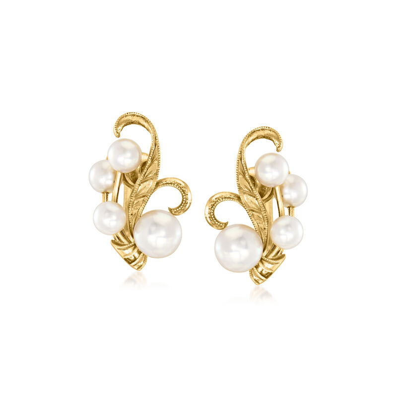 C. 1970 Vintage 4.5-6mm Cultured Pearl Swirl Earrings in 14kt Yellow Gold  image number 0