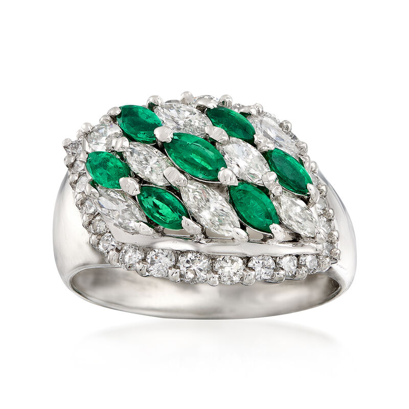 C. 1980 Vintage .71 ct. t.w. Emerald and 1.41 ct. t.w. Diamond Ring in Platinum. Size 7 image number 0