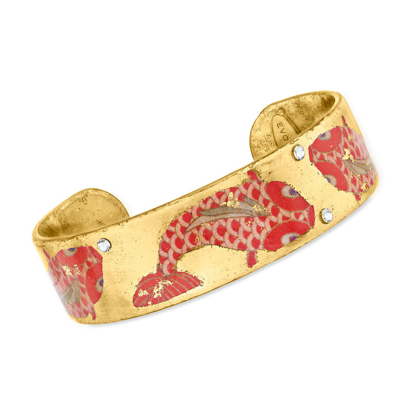 Evocateur Goldfish Painted Cuff Bracelet in 22kt Gold on Brass with Swarovski Crystals and Enamel image number 0