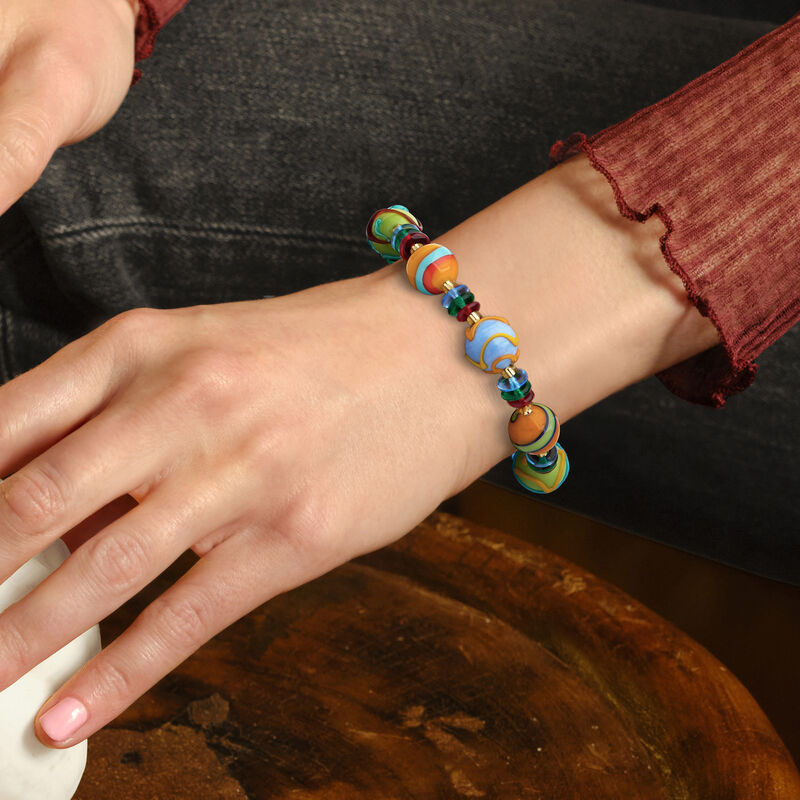 Italian Multicolored Murano Glass Bead Bracelet with 18kt Gold Over Sterling image number 1