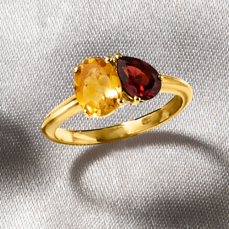 1.10 Carat Citrine and .90 Carat Garnet Toi et Moi Ring in 18kt Gold Over Sterling image number 3