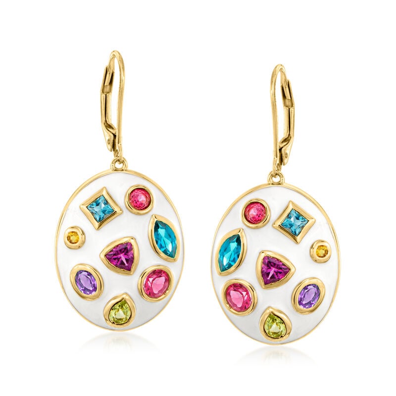 3.34 ct. t.w. Multi-Gemstone Drop Earrings with White Enamel in 18kt Gold Over Sterling image number 0