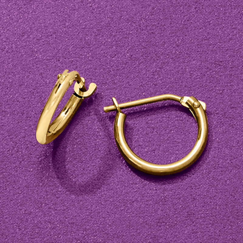 Child's 1.2mm 14kt Yellow Gold Hoop Earrings. 3/8&quot; image number 2