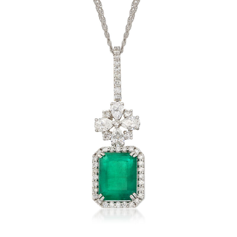 3.70 Carat Emerald and 1.39 ct. t.w. Diamond Pendant in 18kt White Gold image number 0