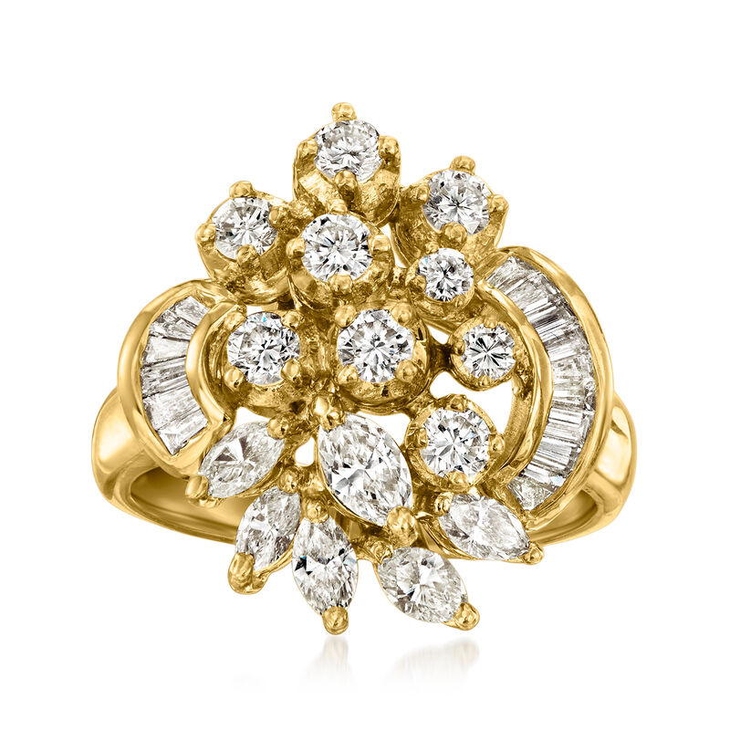 C. 1990 Vintage 2.00 ct. t.w. Diamond Cluster Ring in 18kt Yellow Gold. Size 6.5 image number 0