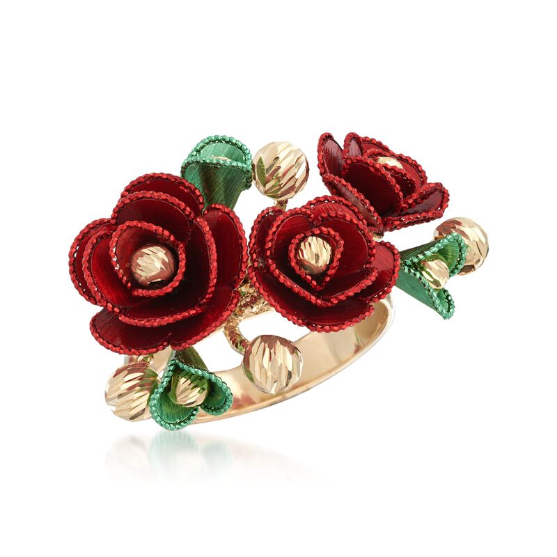 Italian 14kt Multicolored Gold Flower Ring. Size 5 image number 3