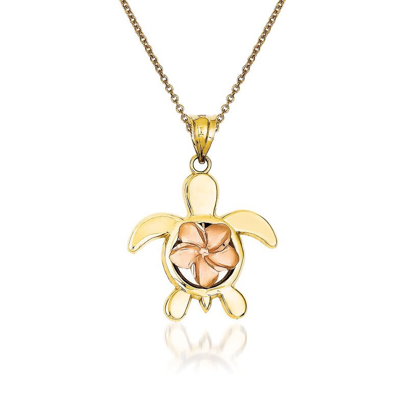 14kt Two-Tone Gold Turtle Pendant Necklace. 18&quot; image number 0